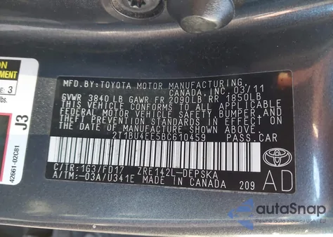 2011 Toyota Corolla S из США, поврежденный, VIN 2T1BU4EE5BC610459